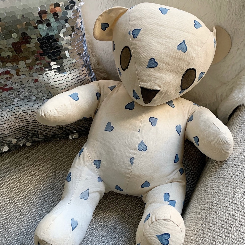 D.Porthault Coeurs Blue Large Vintage Teddy Bear